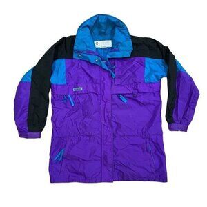 Vintage Retro 90s Womens Ski Jacket Columbia Gizzmo Colorblock Purple Teal Mediu